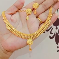 New One Gram Gold Polish Traditional Necklace Set with Matching Earrings | Designer Floral Pendant Gold Plated Jewelry Set for Women & Girls | Lightweight Wedding & Festive Wear Detail